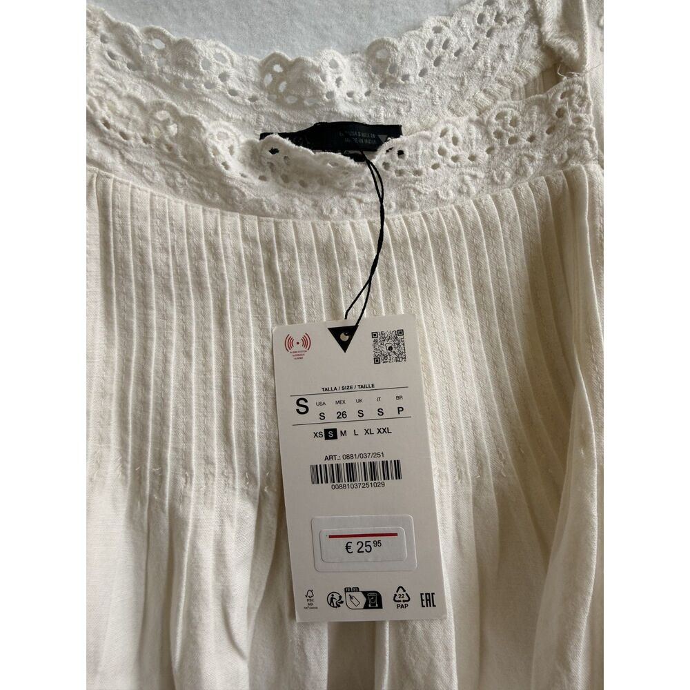NWT ZARA Embroidered Tie Top in Oyster White